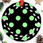 Polka Dots - Light Green on Black Ornament (Round Filigree)