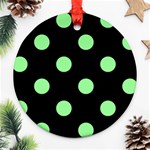 Polka Dots - Light Green on Black Round Ornament (Two Sides)