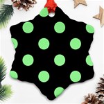 Polka Dots - Light Green on Black Ornament (Snowflake)