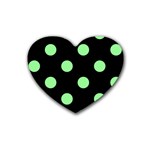 Polka Dots - Light Green on Black Heart Coaster (4 pack)