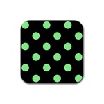 Polka Dots - Light Green on Black Rubber Coaster (Square)