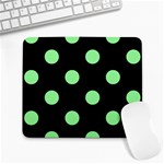 Polka Dots - Light Green on Black Large Mousepad