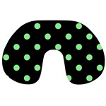 Polka Dots - Light Green on Black Travel Neck Pillow
