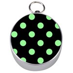 Polka Dots - Light Green on Black Silver Compass