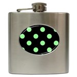 Polka Dots - Light Green on Black Hip Flask (6 oz)