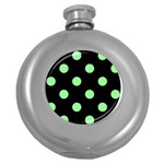 Polka Dots - Light Green on Black Hip Flask (5 oz)