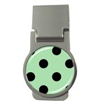 Polka Dots - Black on Celadon Green Money Clip (Round)