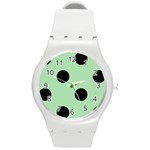 Polka Dots - Black on Celadon Green Round Plastic Sport Watch (M)