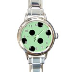 Polka Dots - Black on Celadon Green Round Italian Charm Watch