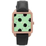 Polka Dots - Black on Celadon Green Rose Gold Leather Watch