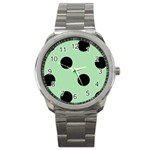 Polka Dots - Black on Celadon Green Sport Metal Watch