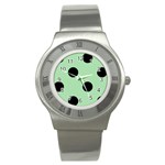 Polka Dots - Black on Celadon Green Stainless Steel Watch