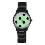 Polka Dots - Black on Celadon Green Stainless Steel Round Watch