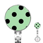Polka Dots - Black on Celadon Green Stainless Steel Nurses Watch