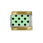 Polka Dots - Black on Celadon Green Gold Trim Italian Charm (9mm)