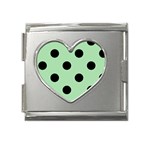 Polka Dots - Black on Celadon Green Mega Link Heart Italian Charm (18mm)