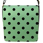 Polka Dots - Black on Celadon Green Flap Closure Messenger Bag (S)
