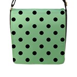Polka Dots - Black on Celadon Green Flap Closure Messenger Bag (L)