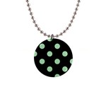 Polka Dots - Celadon Green on Black 1  Button Necklace