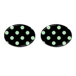 Polka Dots - Celadon Green on Black Cufflinks (Oval)