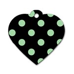 Polka Dots - Celadon Green on Black Dog Tag Heart (One Side)