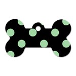 Polka Dots - Celadon Green on Black Dog Tag Bone (One Side)