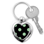 Polka Dots - Celadon Green on Black Key Chain (Heart)