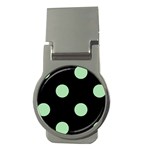 Polka Dots - Celadon Green on Black Money Clip (Round)