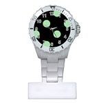 Polka Dots - Celadon Green on Black Nurses Watch