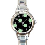 Polka Dots - Celadon Green on Black Round Italian Charm Watch