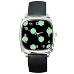 Polka Dots - Celadon Green on Black Square Metal Watch