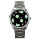 Polka Dots - Celadon Green on Black Sport Metal Watch