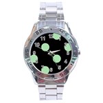 Polka Dots - Celadon Green on Black Stainless Steel Analogue Watch