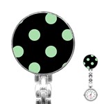 Polka Dots - Celadon Green on Black Stainless Steel Nurses Watch