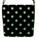 Polka Dots - Celadon Green on Black Flap Closure Messenger Bag (S)