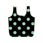 Polka Dots - Celadon Green on Black Full Print Recycle Bag (S)
