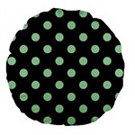 Polka Dots - Celadon Green on Black Large 18  Premium Flano Round Cushion