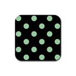 Polka Dots - Celadon Green on Black Rubber Coaster (Square)