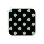 Polka Dots - Celadon Green on Black Rubber Square Coaster (4 pack)