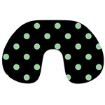 Polka Dots - Celadon Green on Black Travel Neck Pillow