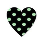 Polka Dots - Celadon Green on Black Magnet (Heart)