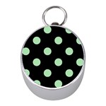 Polka Dots - Celadon Green on Black Silver Compass (Mini)