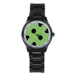 Polka Dots - Black on Dollar Bill Green Stainless Steel Round Watch