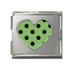 Polka Dots - Black on Dollar Bill Green Mega Link Heart Italian Charm (18mm)