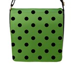 Polka Dots - Black on Dollar Bill Green Flap Closure Messenger Bag (L)