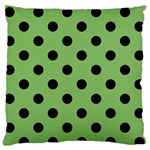 Polka Dots - Black on Dollar Bill Green Large Flano Cushion Case (One Side)