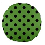Polka Dots - Black on Dollar Bill Green Large 18  Premium Round Cushion