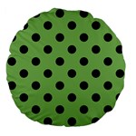 Polka Dots - Black on Dollar Bill Green Large 18  Premium Flano Round Cushion