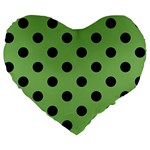 Polka Dots - Black on Dollar Bill Green Large 19  Premium Heart Shape Cushion
