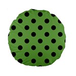Polka Dots - Black on Dollar Bill Green Standard 15  Premium Round Cushion
